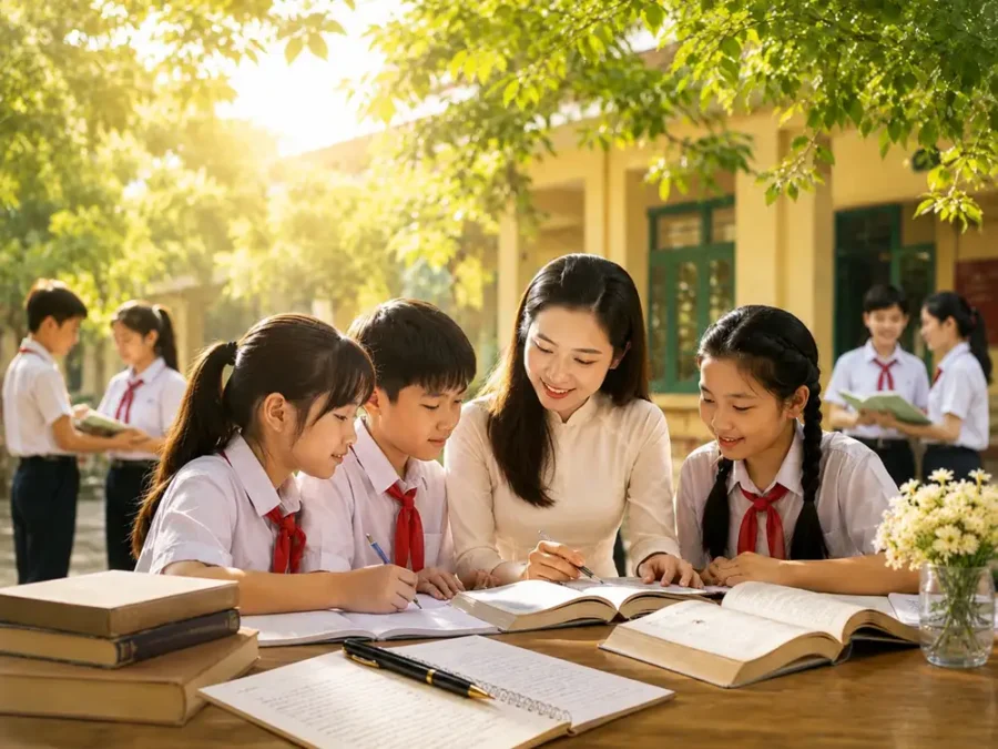 Học sinh đọc sách trong thư viện trường học