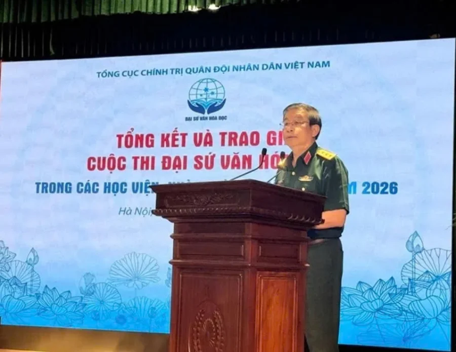 Thượng tướng Trương Thiên Tô phát biểu tại lễ tổng kết cuộc thi văn hóa đọc trong Quân đội